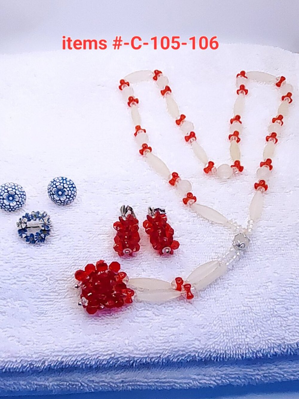 1 Necklace & Pin /brooch w/matching  Earrings, items # C-105-106, wt. 45 grams.